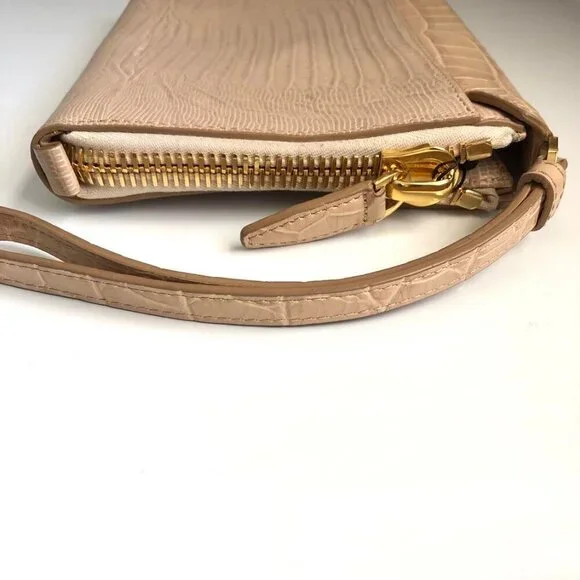 NWT ALEXANDER WANG Lydia Bag Croc Embossed Leather Clutch Bag Almond MSRP $650